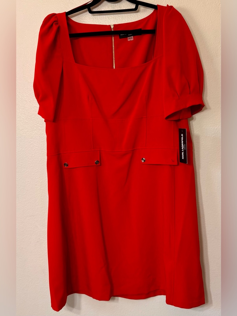 Karl Lagerfeld Paris Red Puff Sleeve Sheath Dress Size 16 NWT